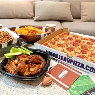 a variety of food items on a table