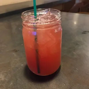 Tito&apos;s with cran-pineapple served in an adorable mason jar!!! What a treat for a divey-ish type bar! Love!!