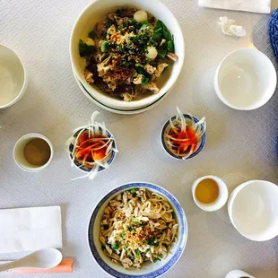 a table with a variety of dishes