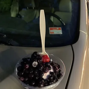 Today was create your own sundae with the flavor of the day, and a little bit of blueberry topping.