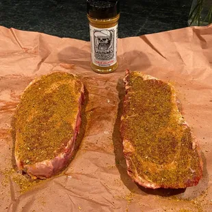 Ribeyes with Garlic Jalapeño Meat Duster.