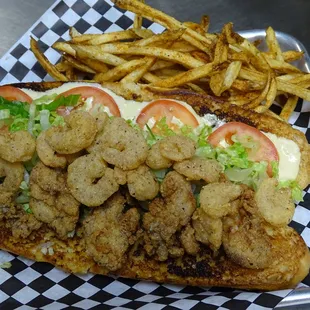 Shrimp &amp; Oyster PoBoy with fresh cut fries.