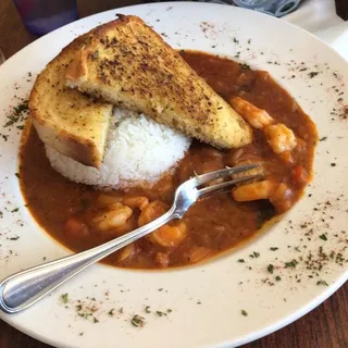 Crazy Cajun Shrimp With White Rice & Garlic Bread