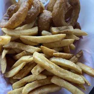 Half onion rings half French fries