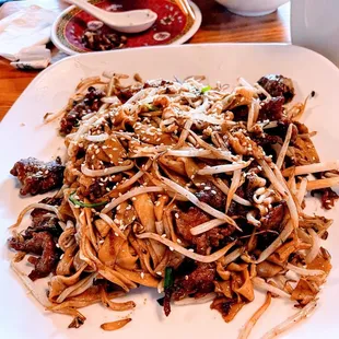 Dry stir fried beef with rice noodles