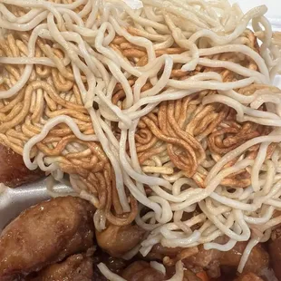 Sweet n sour chicken with plain noodles...garbage! Not even chow mein
