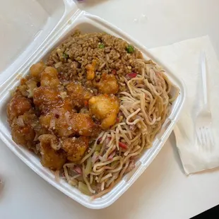 Chow Mein, Fried Rice, Garlic Chicken Combo