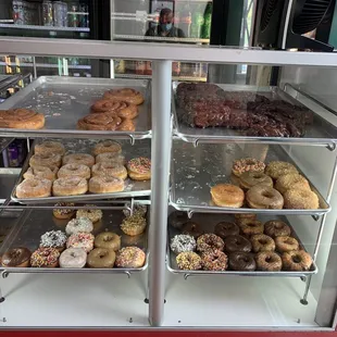 a display case full of donuts