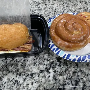 Bacon egg croissant, cinnamon roll, strawberry pastry. I did buy Jalapeño Sausage Kolache (not pictured)