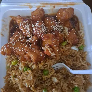 The sesame chicken and fried rice was really delicious