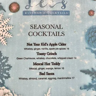 Seasonal cocktail menu
