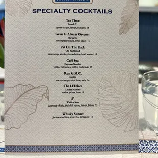 Specialty Cocktails me u