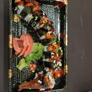 a tray of sushi
