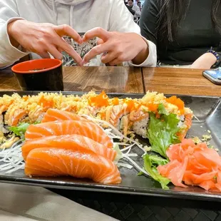 Naked Double Salmon Roll ($13.99) + Salmon Sashimi ($5.50 for 2pcs)