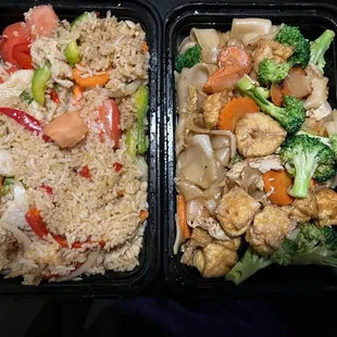 Chicken fried rice (spicy!) and pad se ew with tofu!