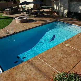 Pool Remodel, new plaster, tile, stamped colored concrete and mosiac floor tiles