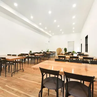 You may arrange the tables and chairs however is best for your event