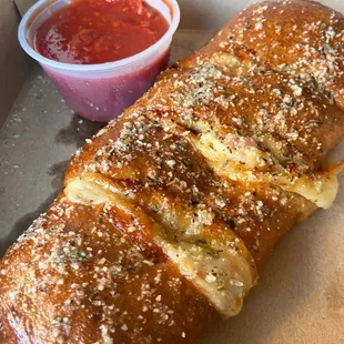 Leechburg Pizza Co.'s small pepperoni roll with a side of marinara, Leechburg PA.