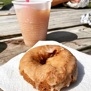 Apple cider slushy and pumpkin donut