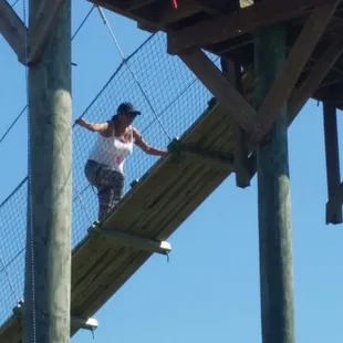 Shelley on her way to first zip line