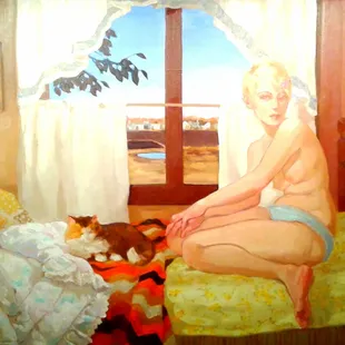 girl sitting with cat by Rachel Gregor