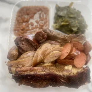 a plate of meat and beans