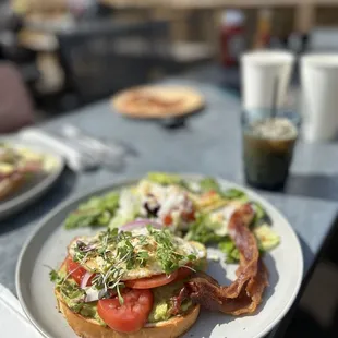 Avocado toast and cortado with almond milk