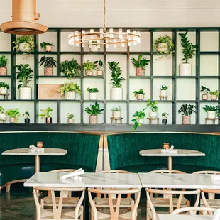 green booths and tables