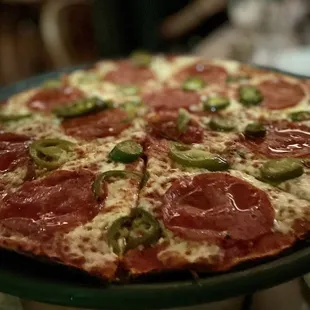 Pepperoni Pizza with jalapeños was delicious!! Love the thin crust!!