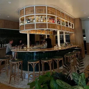 a bar with a circular bar top