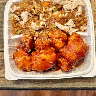 General Taos Chicken with Chicken Fried rice.
