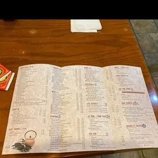 a table with a menu