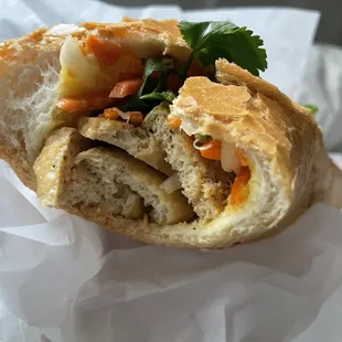 Inside tofu banh mi!