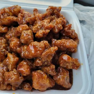 Probably hot and fresh delicious orange chicken