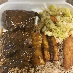 Jerk Chicken, Festival cabbage and rice/beans