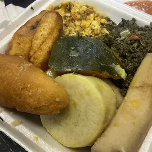 Salt Ackee and Saltfish Breakfast with Callaloo