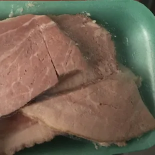 Sliced ham for flavoring or to go in a soup.