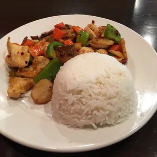 Kung Pao Chicken with white rice.
