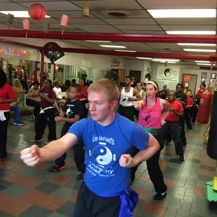 Wing Chun class punch and step routines.