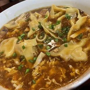 Chinese Menu: Hot &amp; Sour Wonton Noodle Soup (has lo mein noodles in soup too)