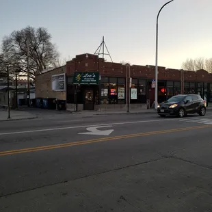 a car driving down the street