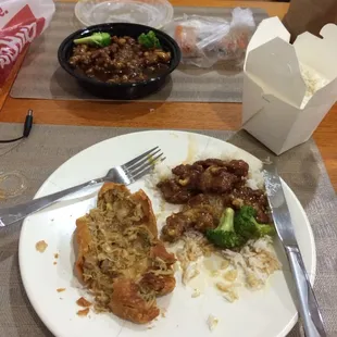 Orange beef and egg roll