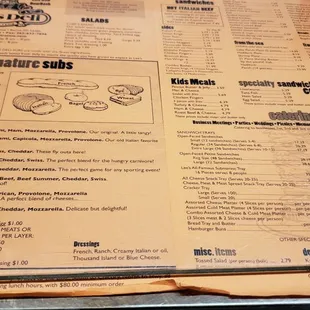the menu for the restaurant