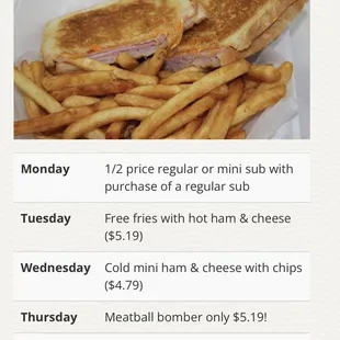 current weekly specials (4/2023).