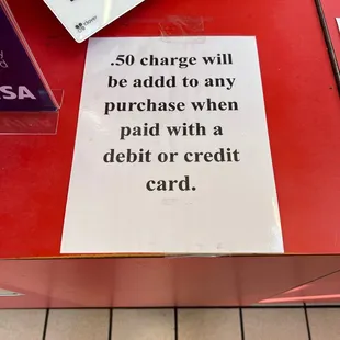 a sign on a counter