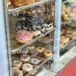 a display case full of donuts