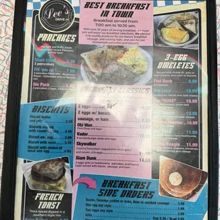 the menu for the restaurant