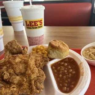 2 piece meal with an added peach cobbler