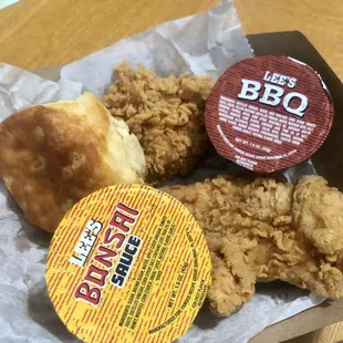 Two piece Breast Strips, Snack. Strips and biscuit only.