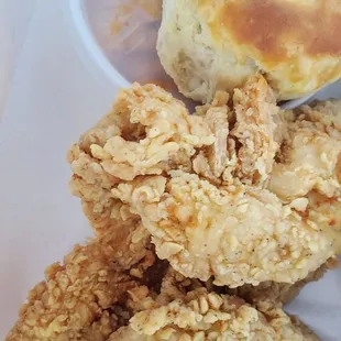 fried chicken and a biscuit